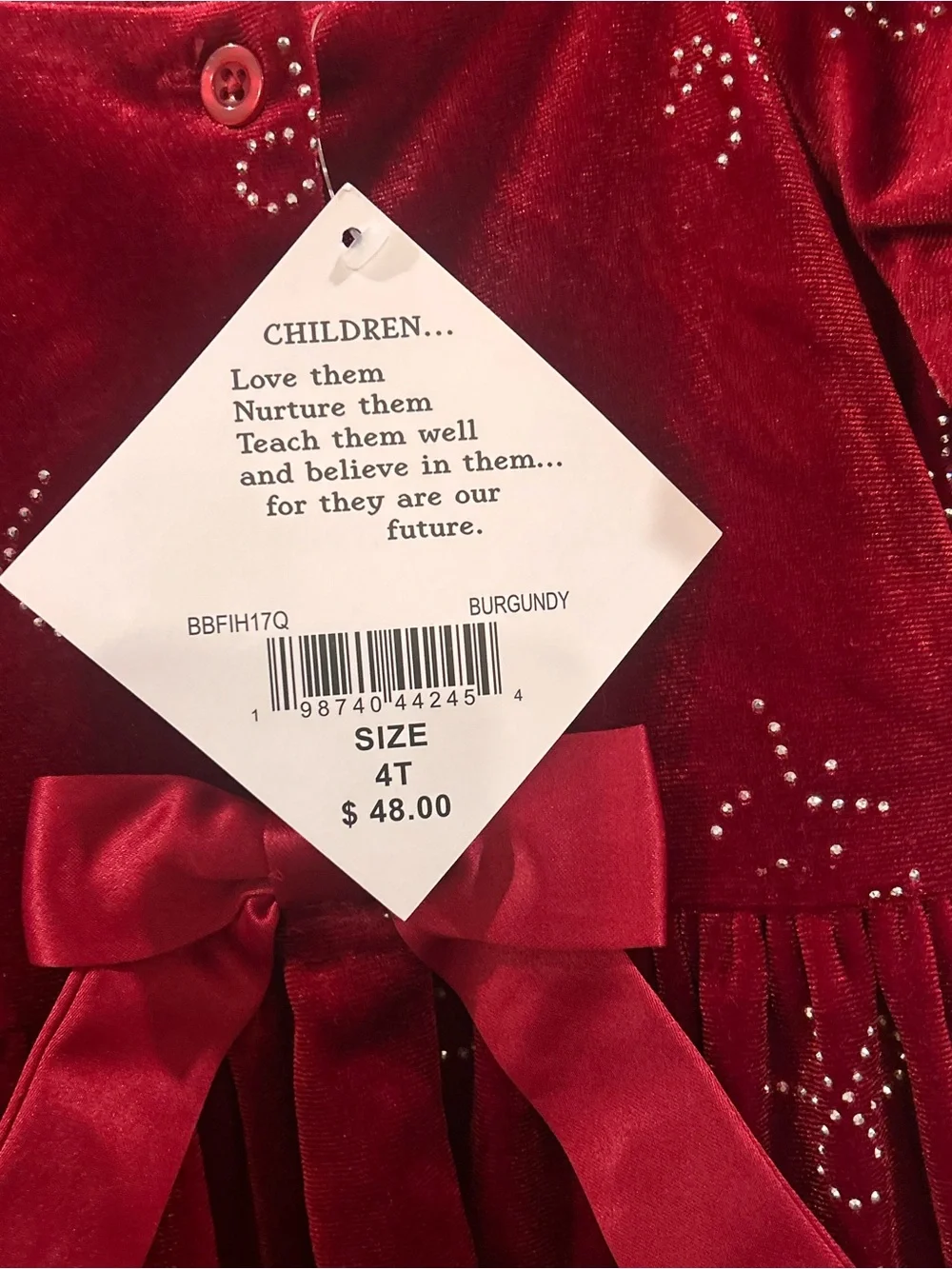 Red Velvet Rhinestone Puff Sleeve Dress Blueberi boulevard 4T